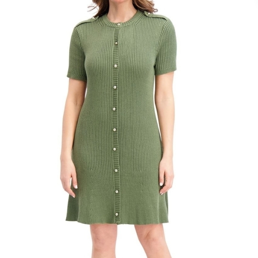 Green Ribbed Knit Dress